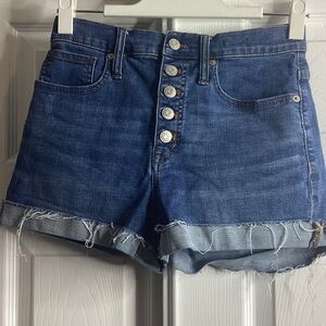 Madewell Dark Blue Jean Shorts with Frayed Hem Hi Rise 25